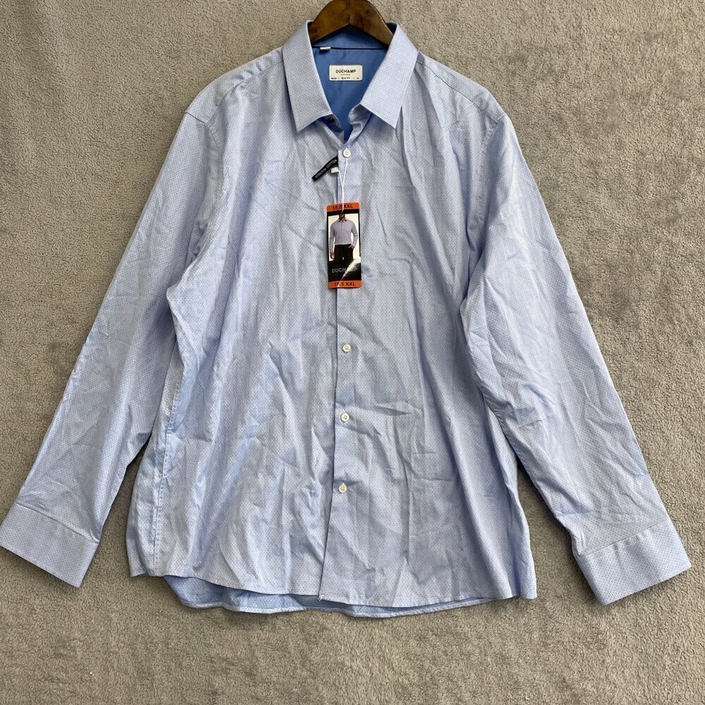 NEW Duchamp London Men's 18.5" XXL Blue Long Sleeve Dress Shirt Slim Fit Stretch